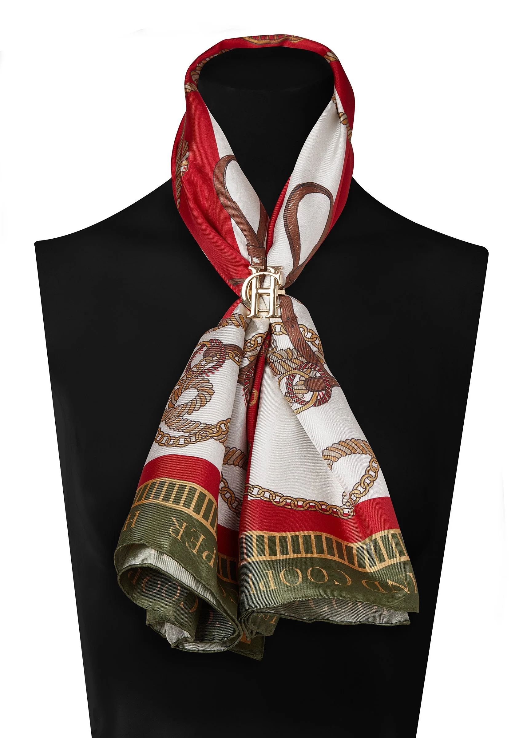 Regal Horse Silk Scarf (Racing Green Heritage Red) - Image 5