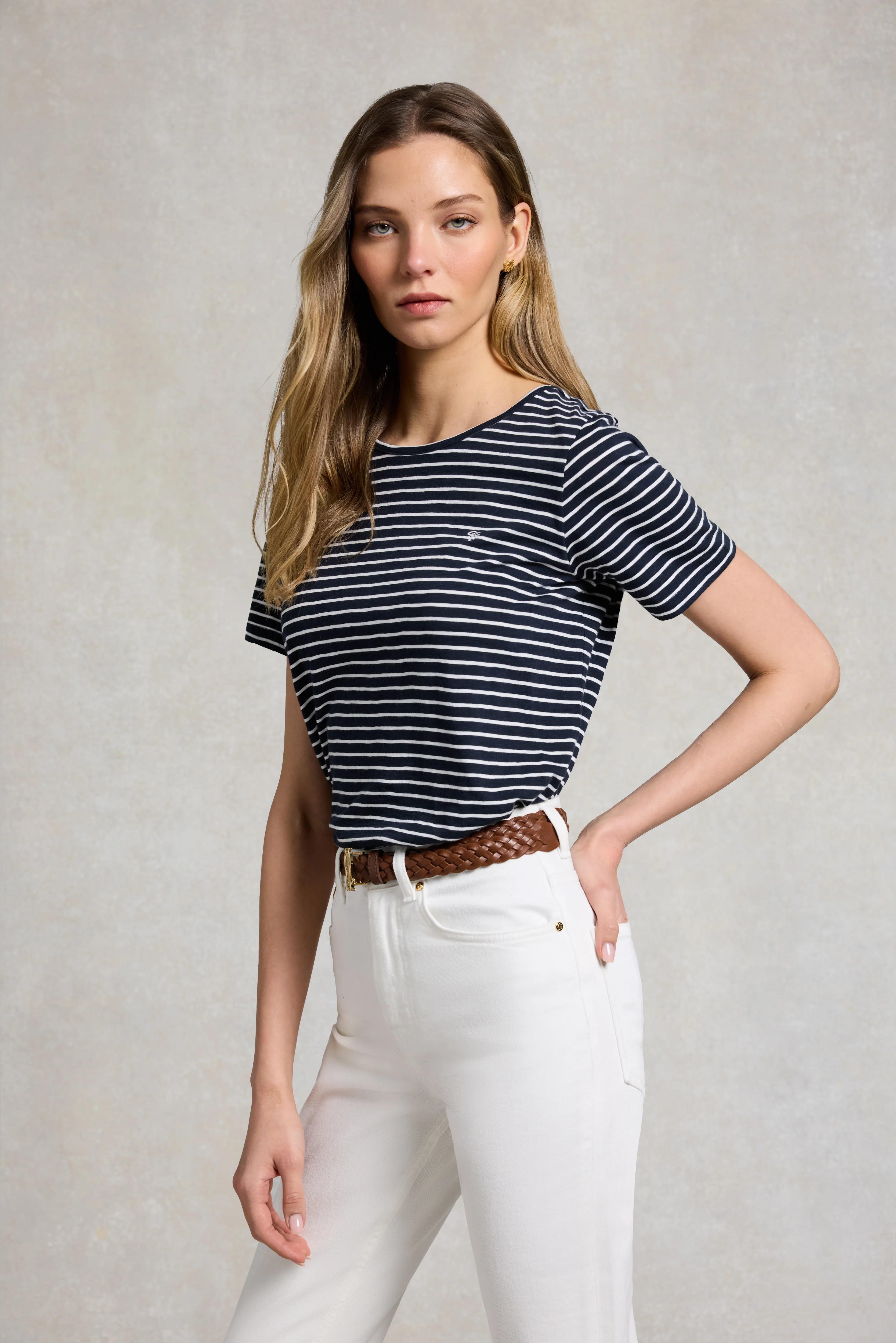 Relaxed Fit Monogram Tee (Navy White)