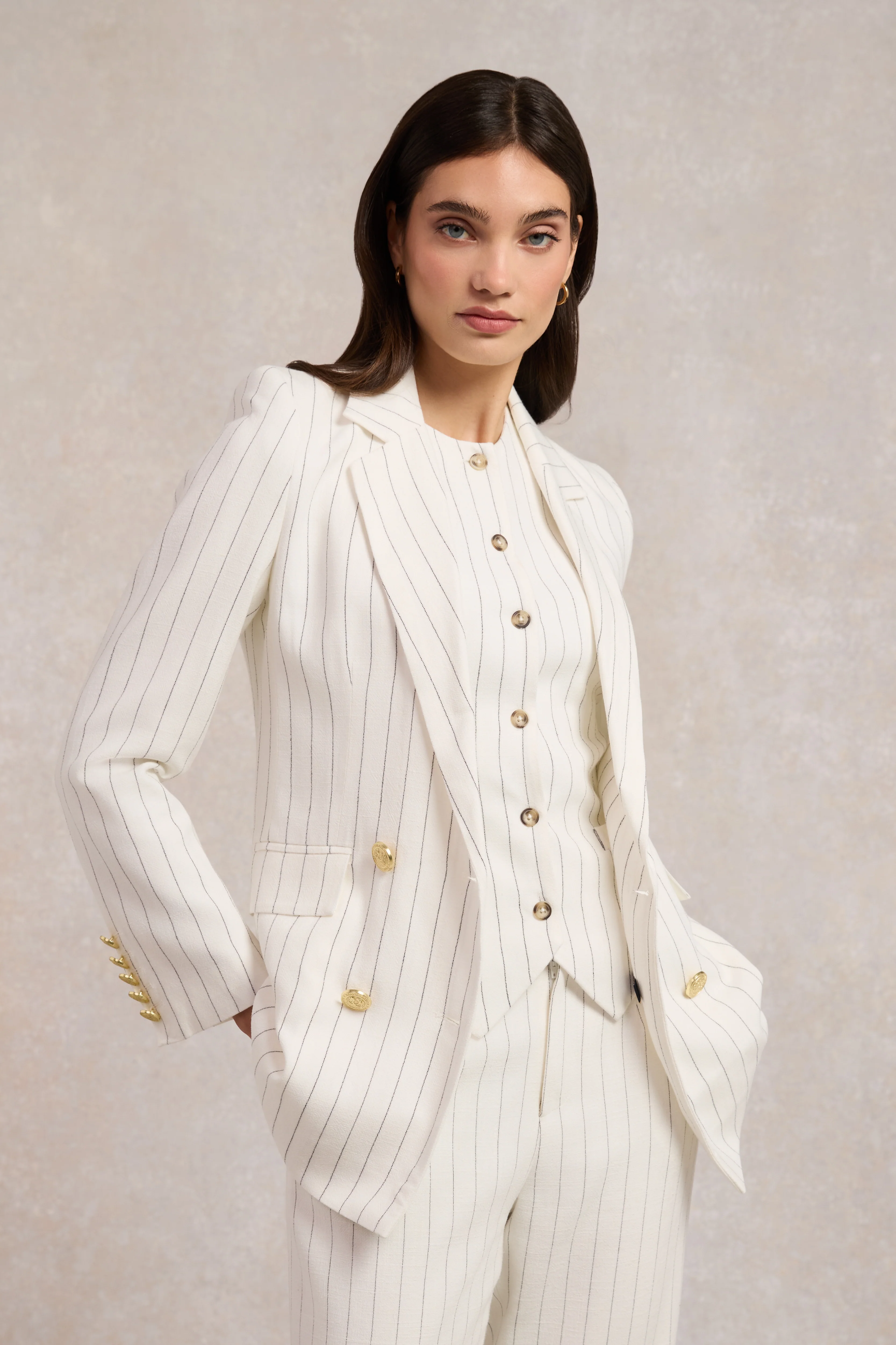Richmond Waistcoat (Oyster Linen Pinstripe) - Image 5