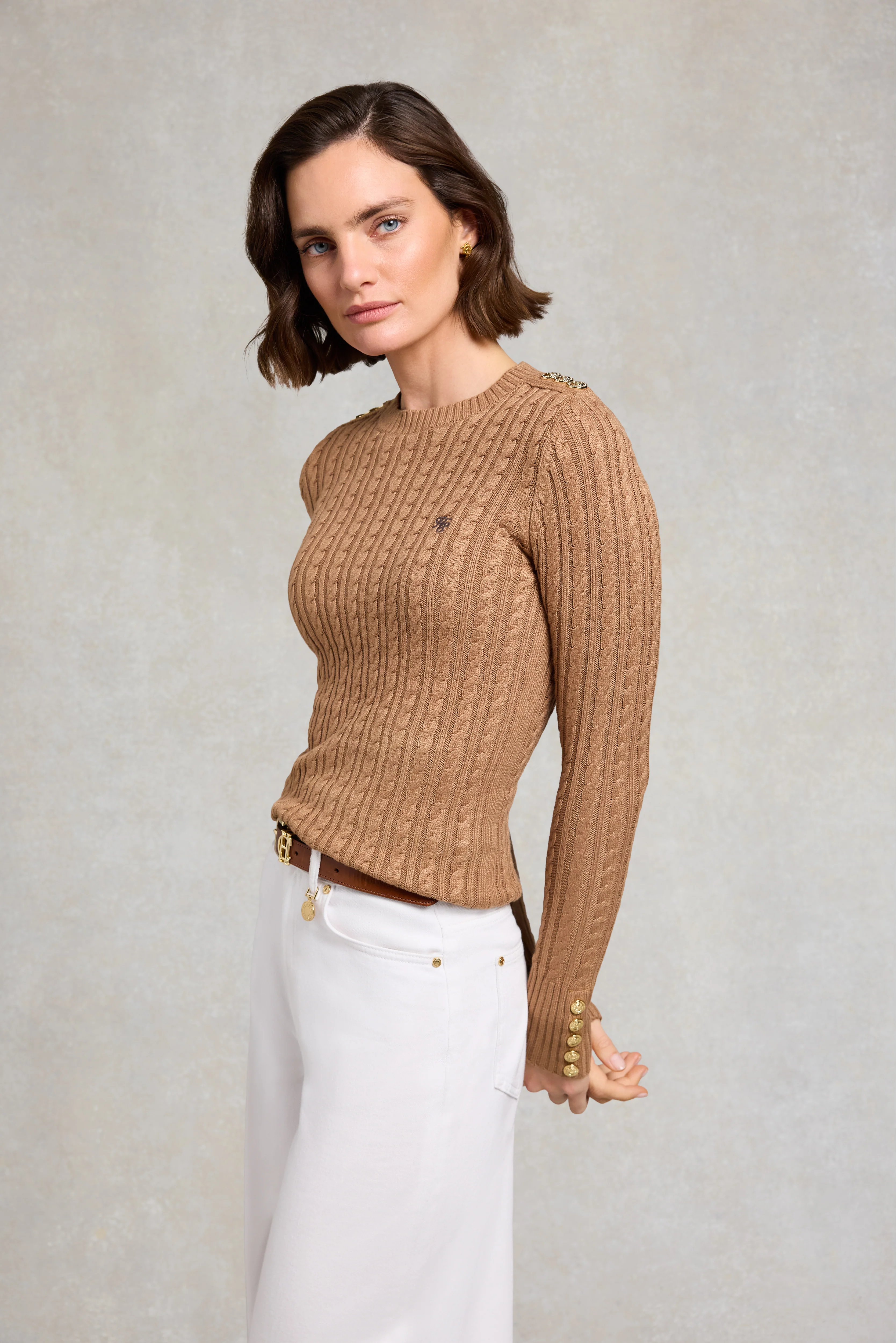 Seattle Cable Crew Knit (Dark Camel) - Image 3