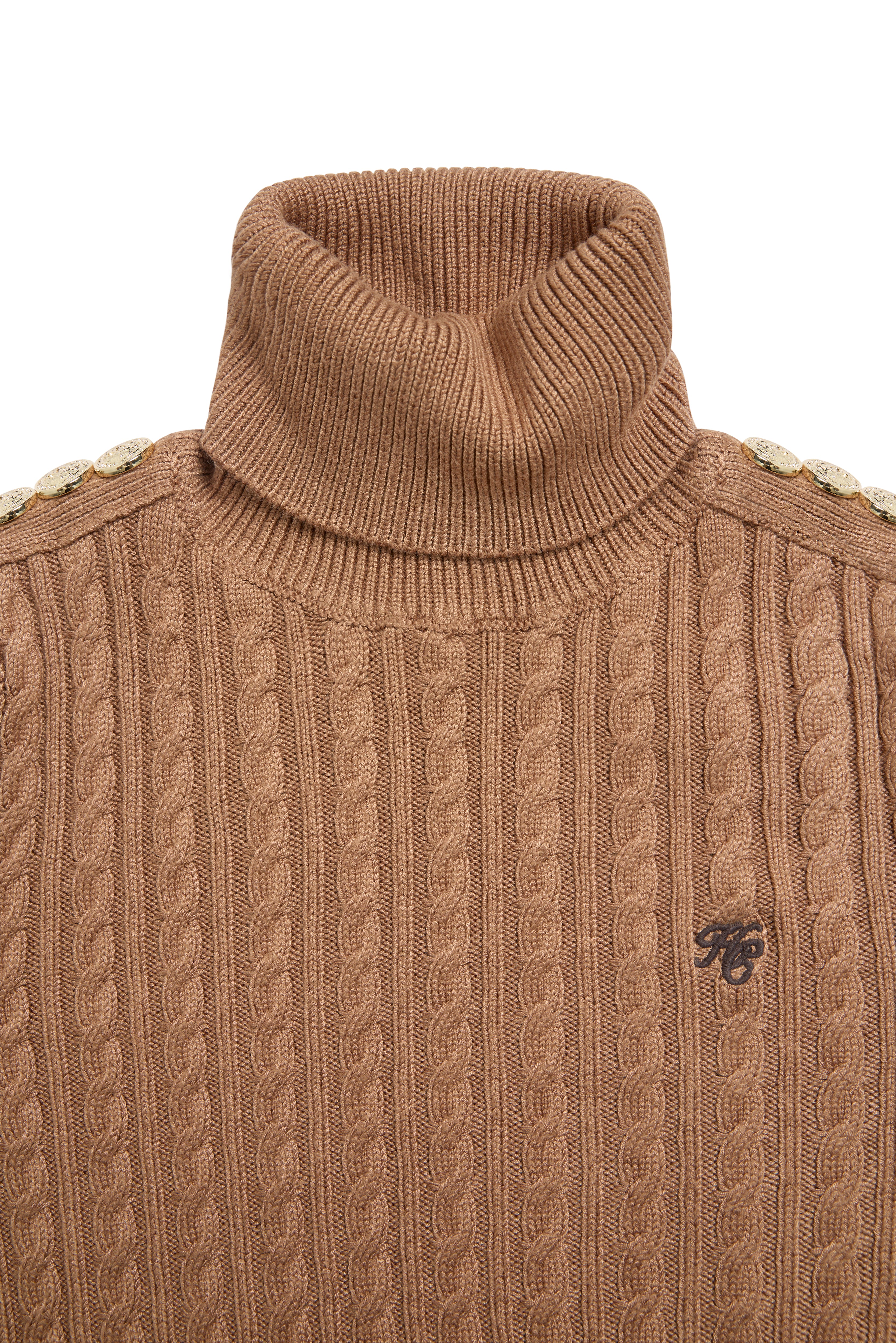 Seattle Roll Neck Cable Knit (Dark Camel Marl) - Image 6