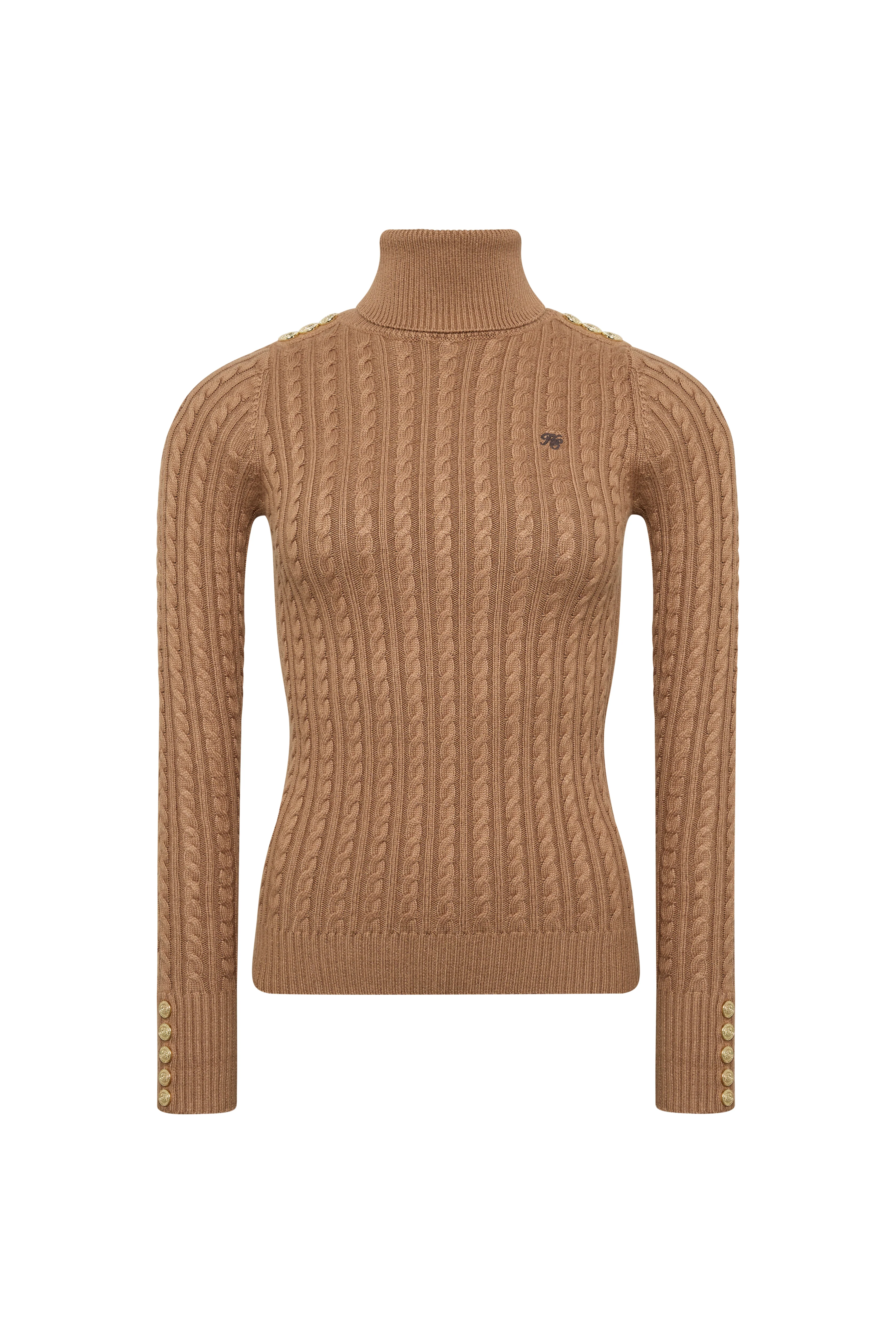 Seattle Roll Neck Cable Knit (Dark Camel Marl) - Image 8