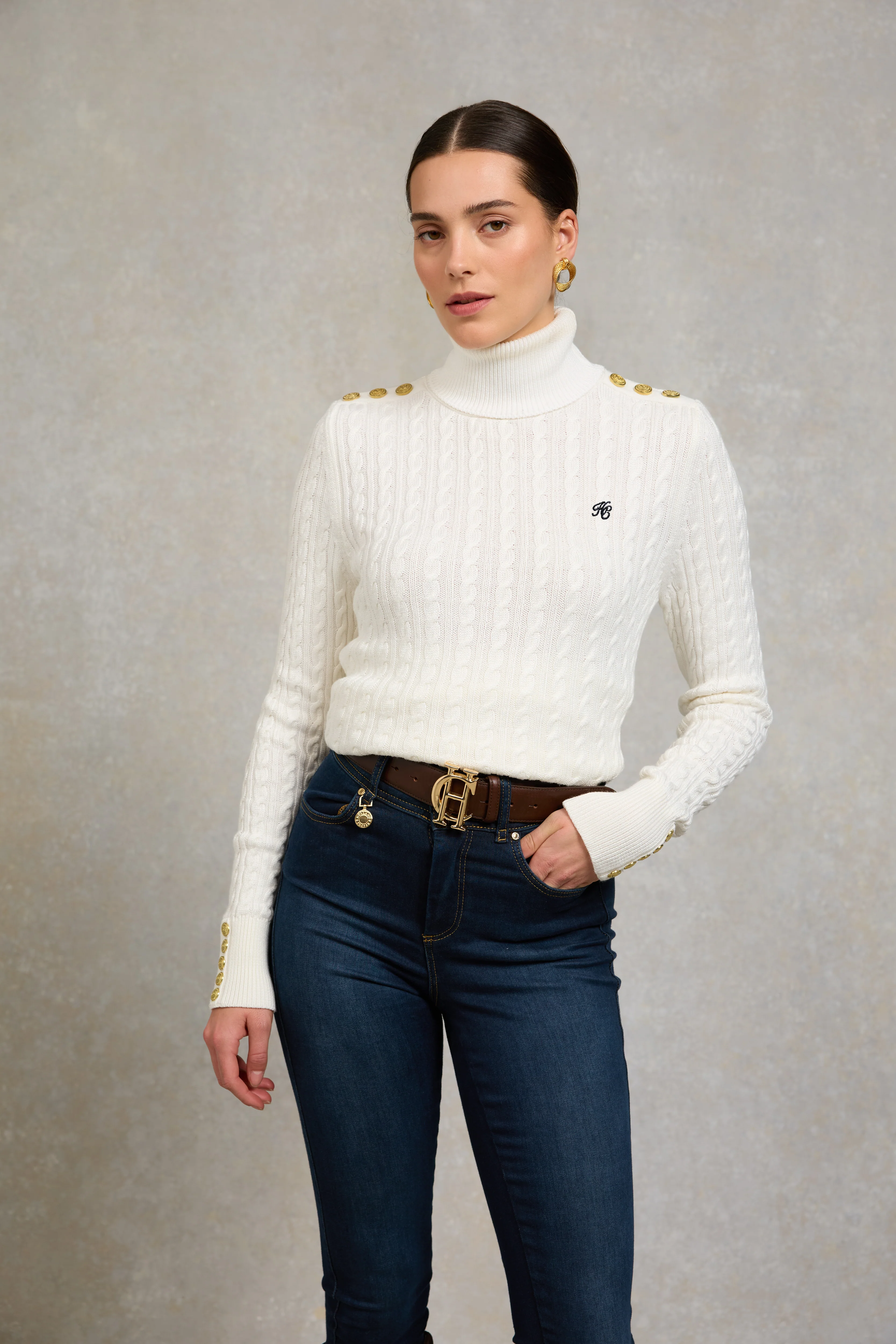 Seattle Roll Neck Cable Knit (Winter White)