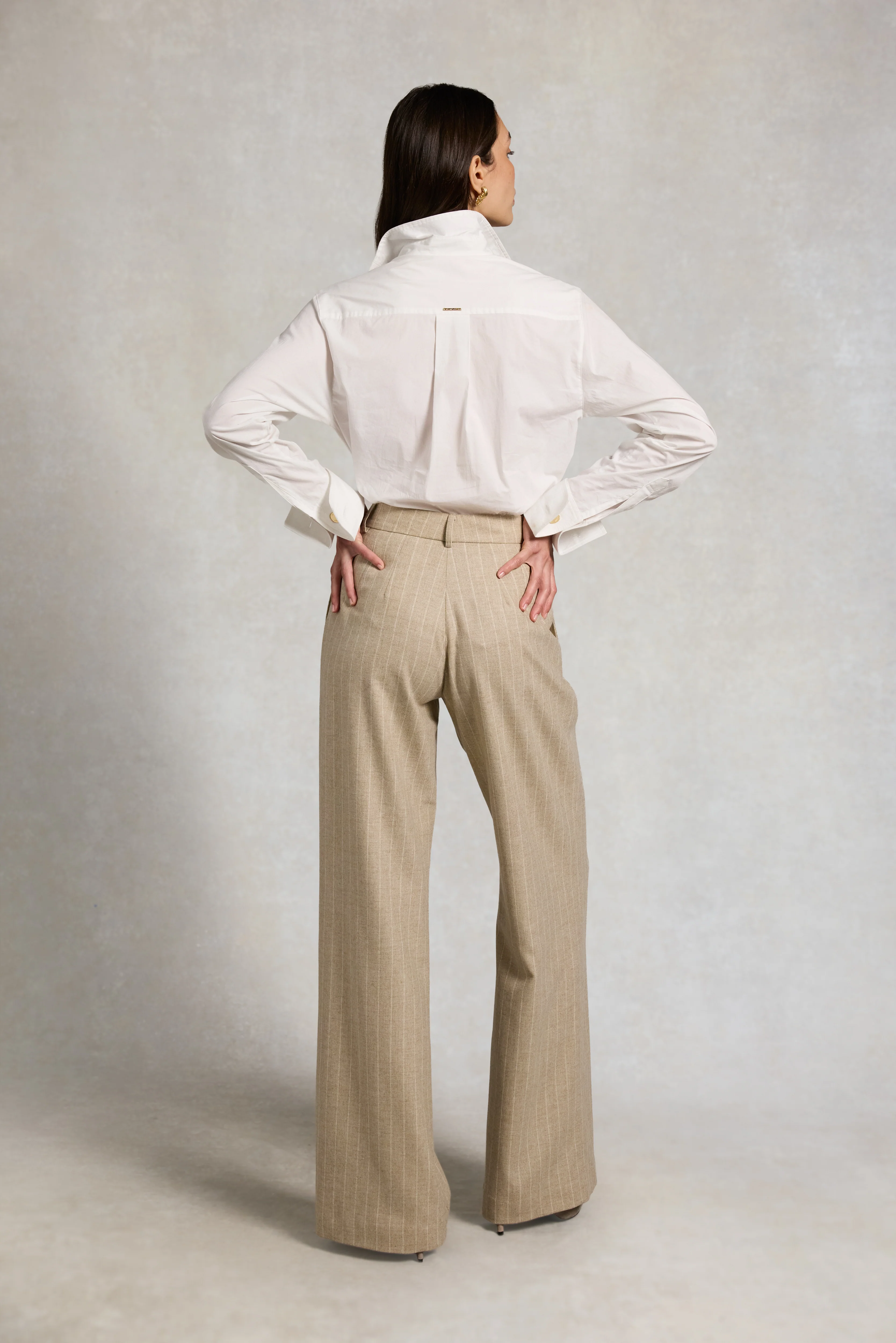 Shoreditch Pleated Trouser (Oatmeal Pinstripe) - Image 6