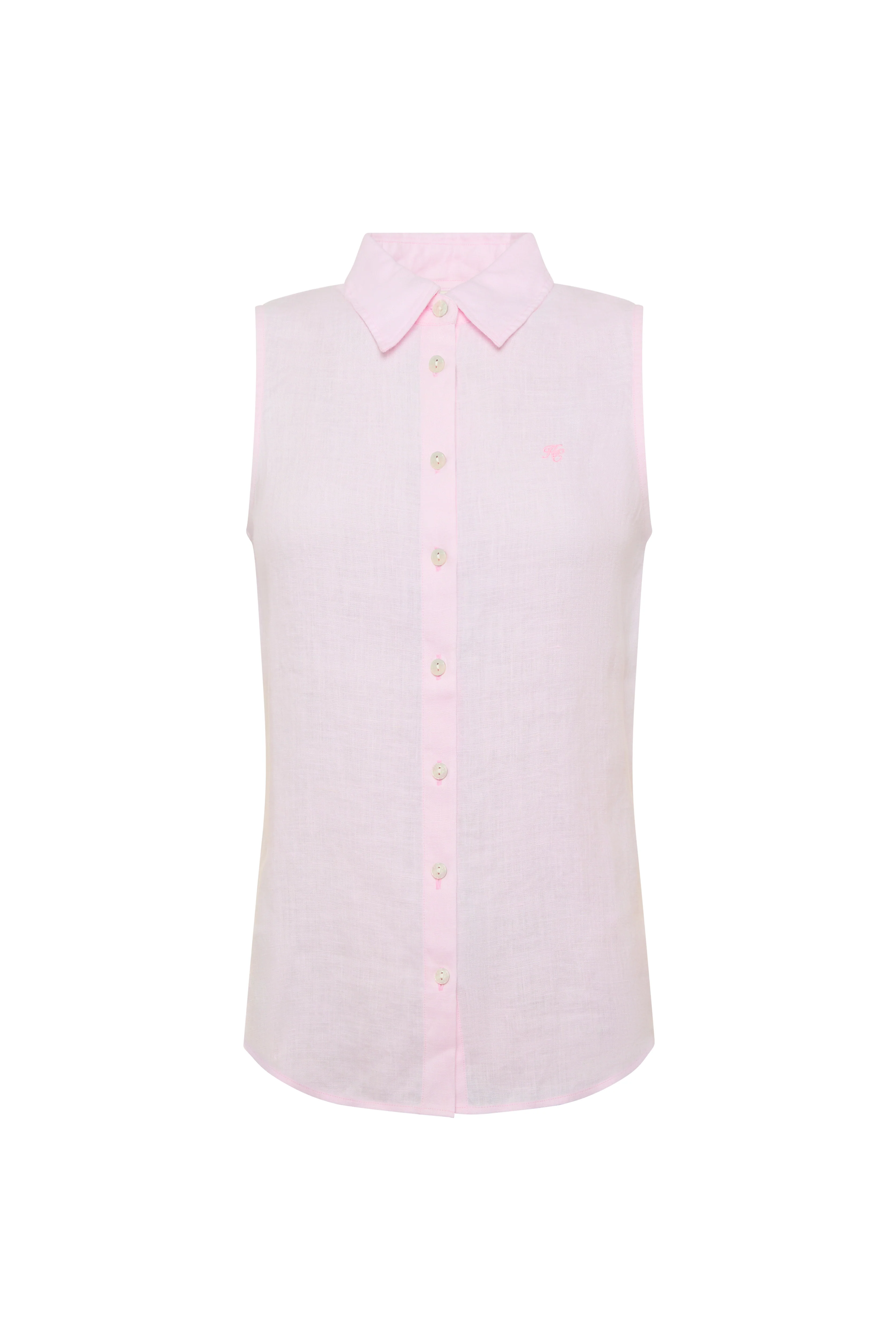 Sleeveless Amalfi Linen Shirt (Powder Pink Linen) - Image 5