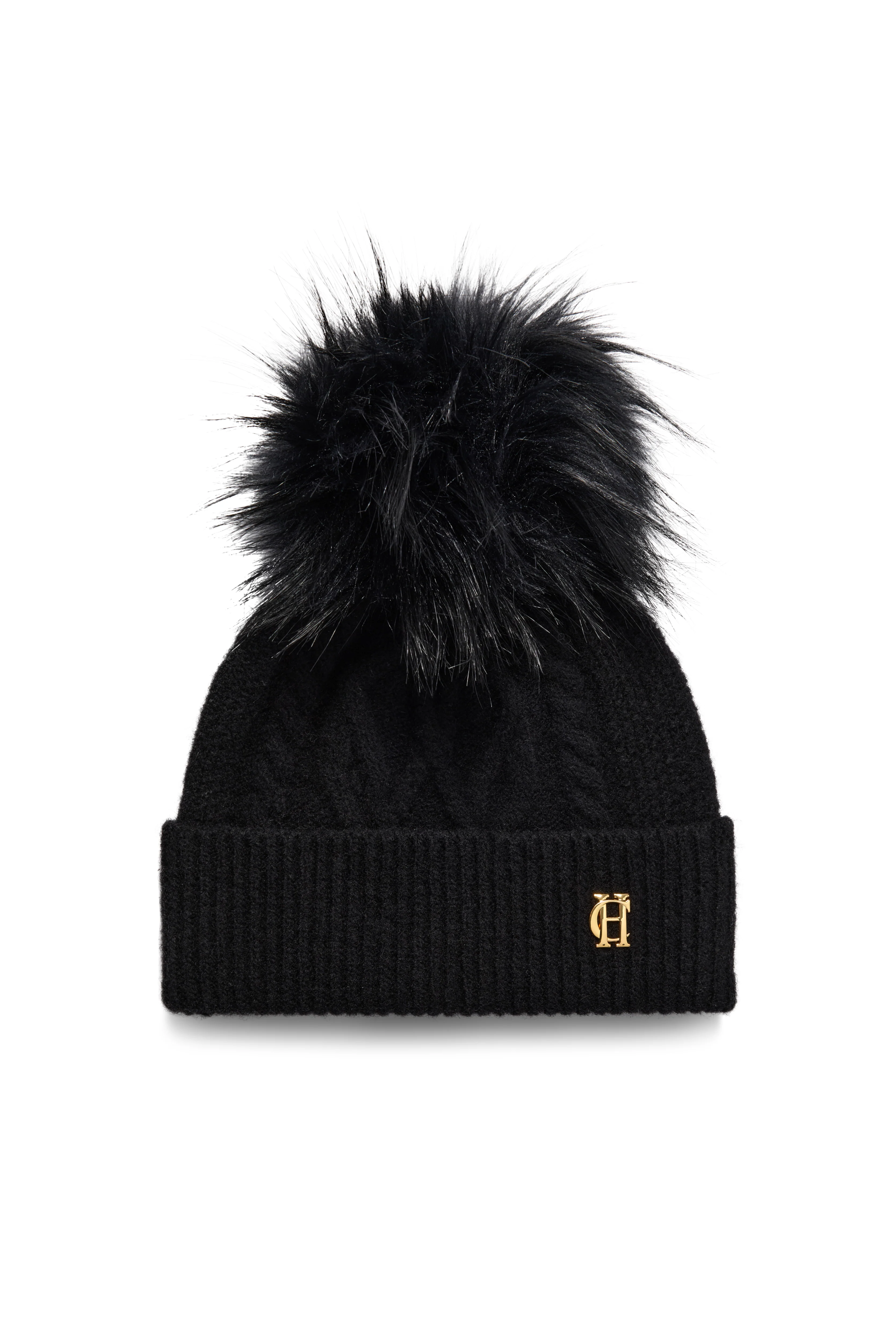 Sloane Cable Bobble Hat & Fingerless Glove Set (Black) - Image 2