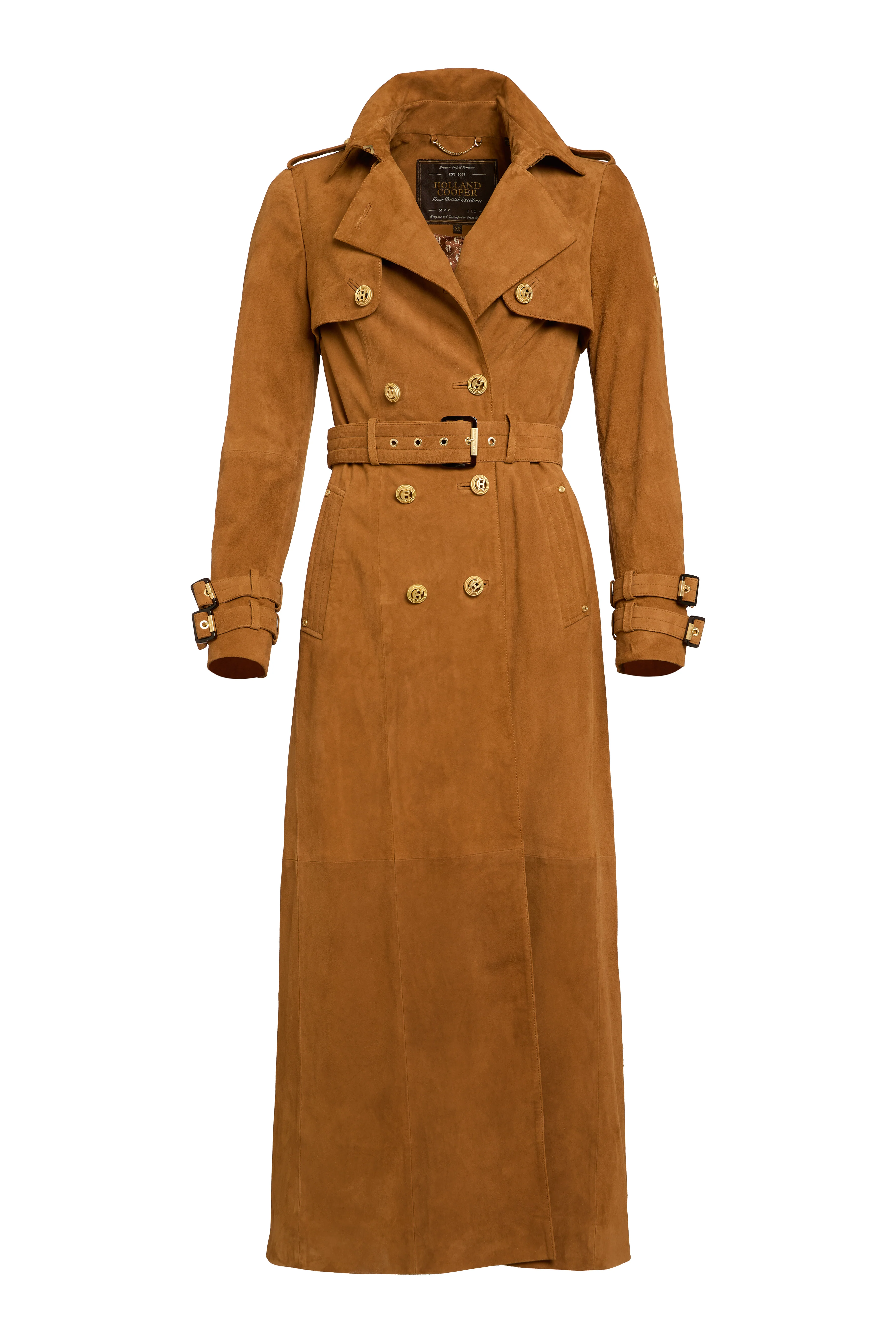 Full Length Sloane Suede Trench Coat (Tan) - Image 4