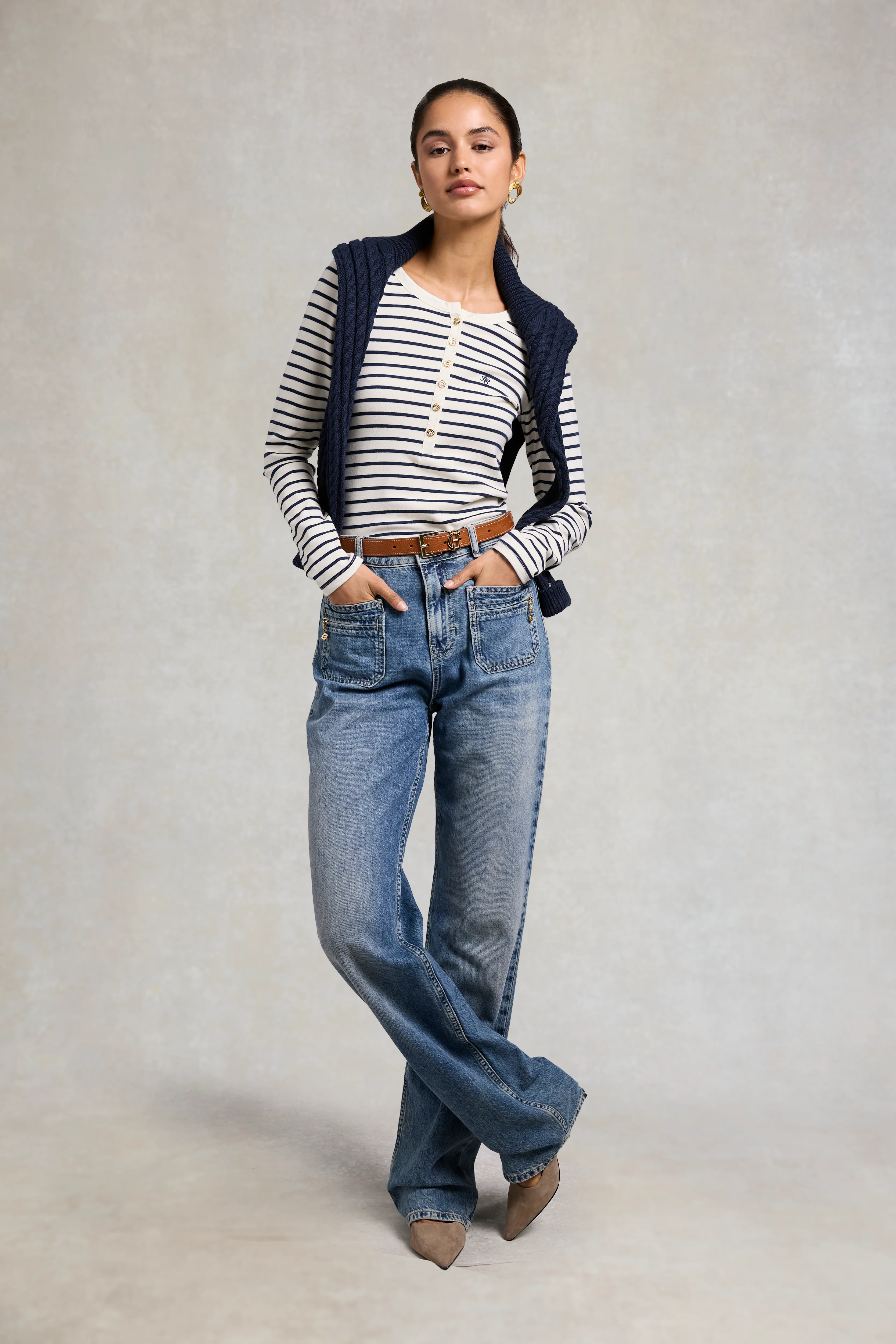 Striped Grandad Top (Ink Navy) - Image 3