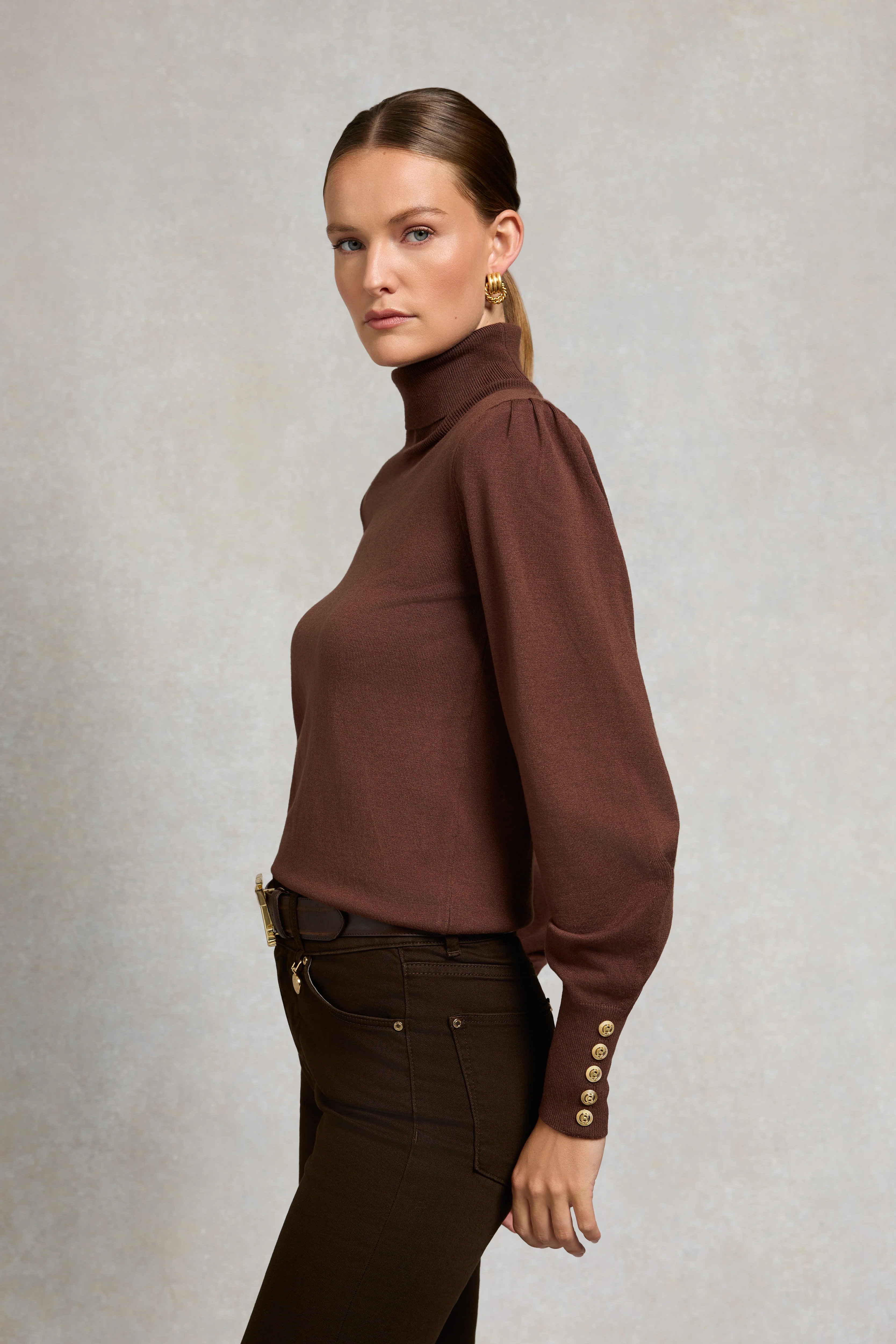 Structured Kelsie Roll Neck Knit (Cocoa) - Image 2