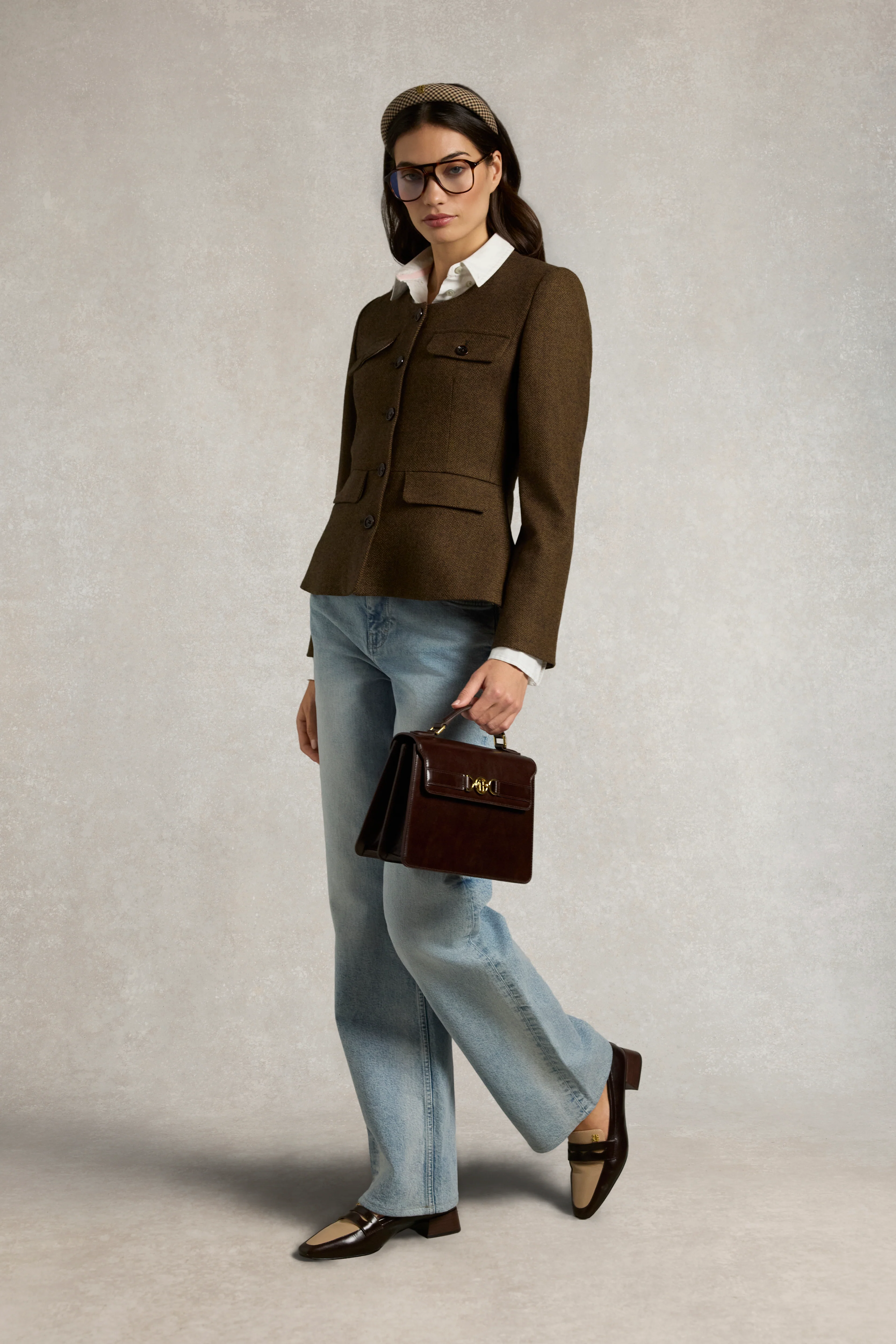 Tailored Peplum Jacket (Tobacco Herringbone) - Image 3