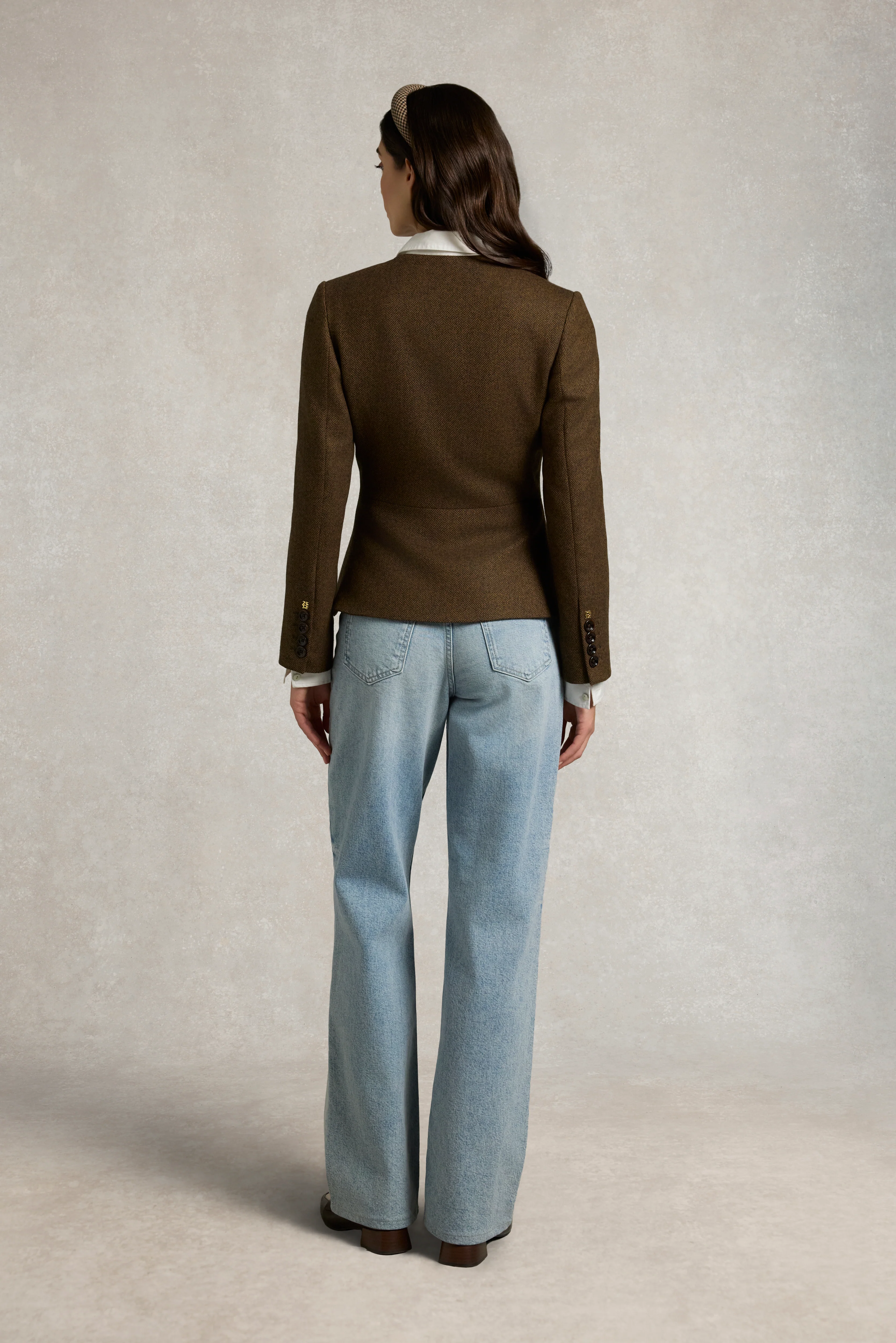 Tailored Peplum Jacket (Tobacco Herringbone) - Image 5