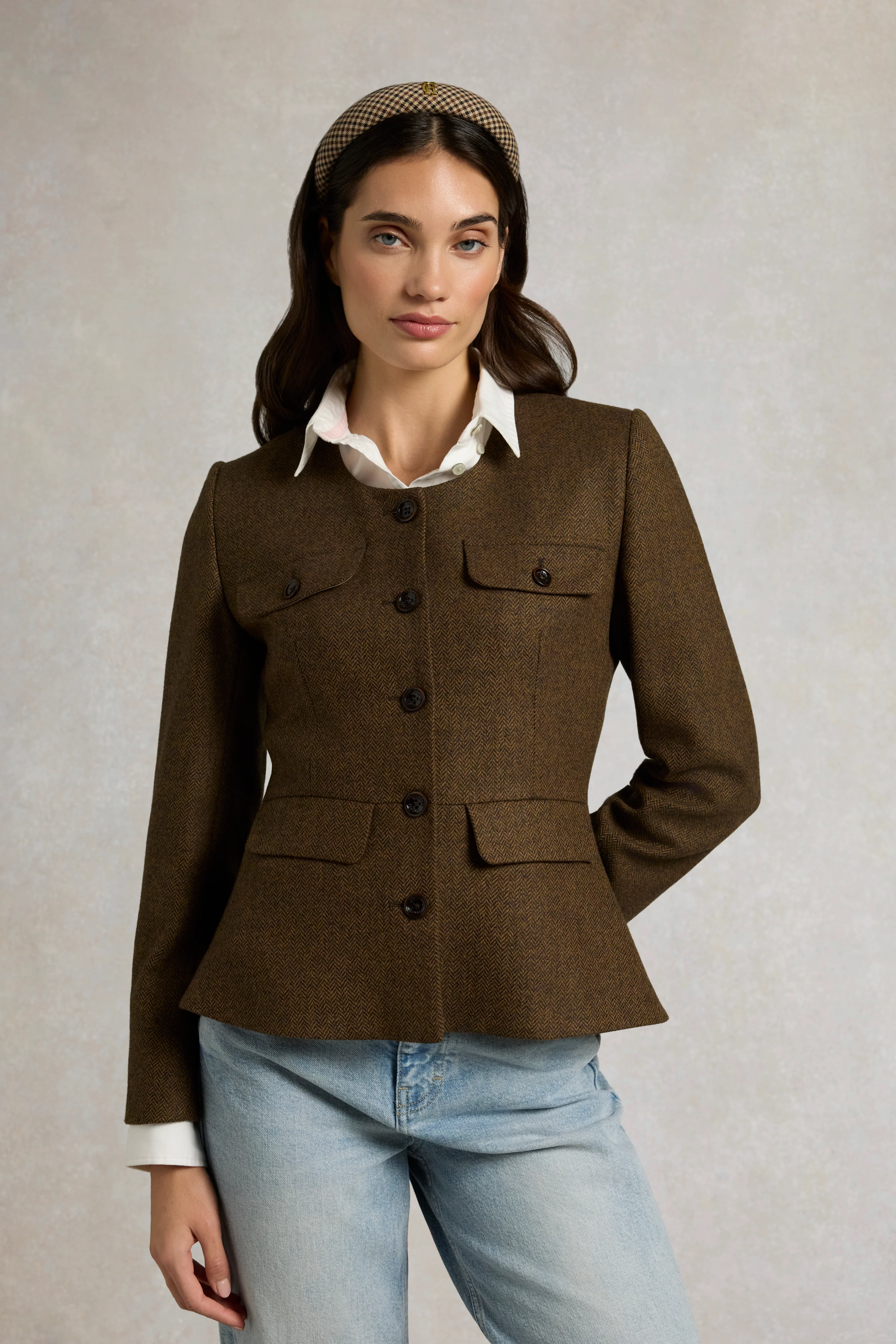 Tailored Peplum Jacket (Tobacco Herringbone) - Image 6