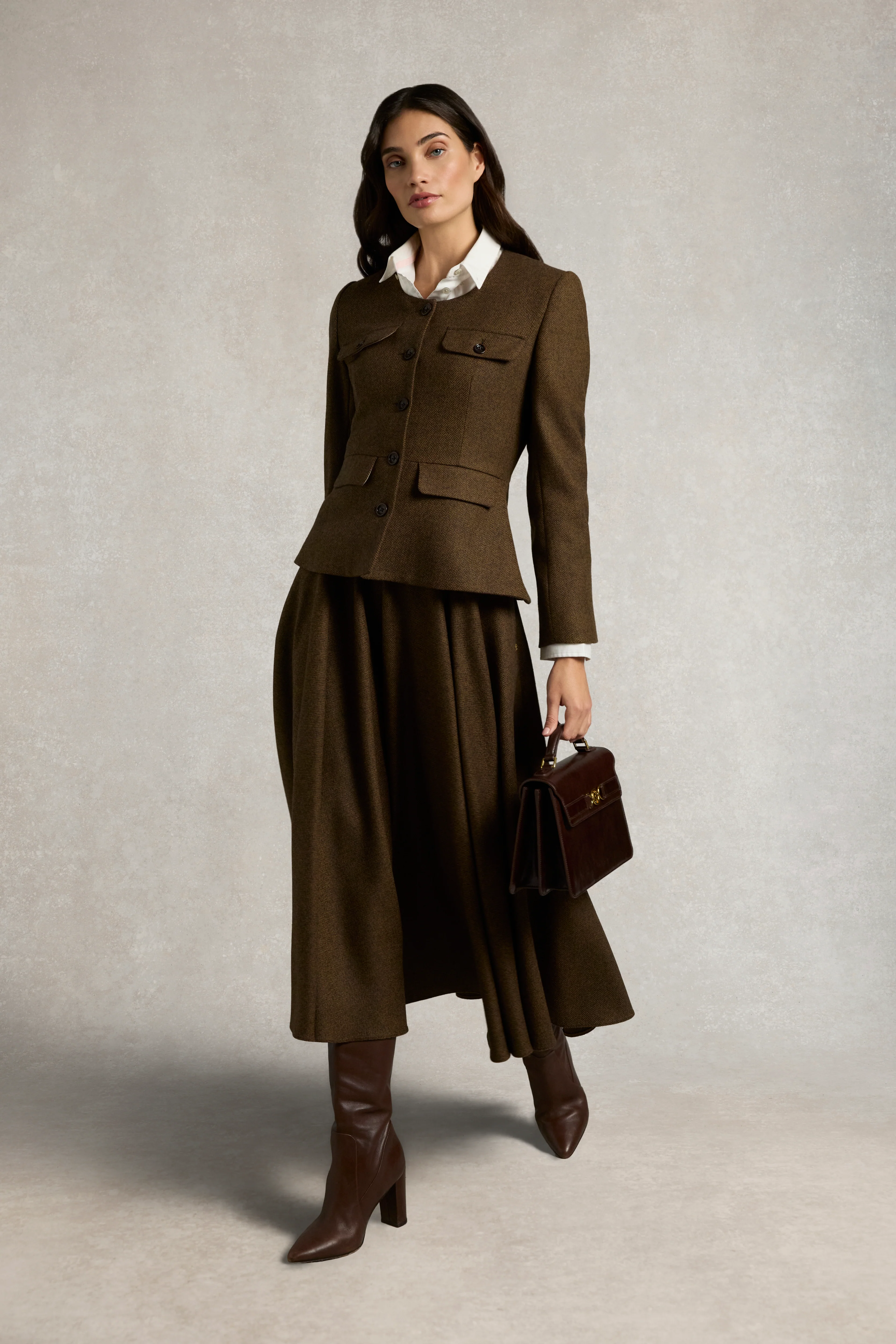Tailored Peplum Jacket (Tobacco Herringbone) - Image 8