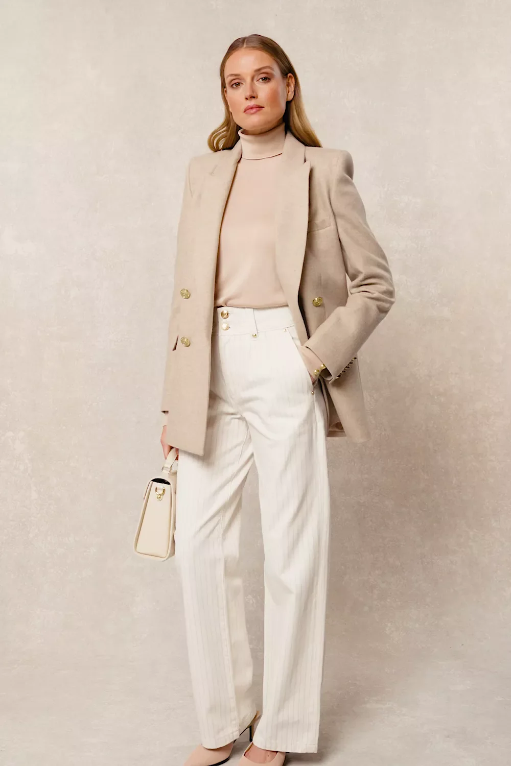 Tailored Wide Leg Jean (Ecru Stripe) - Image 5