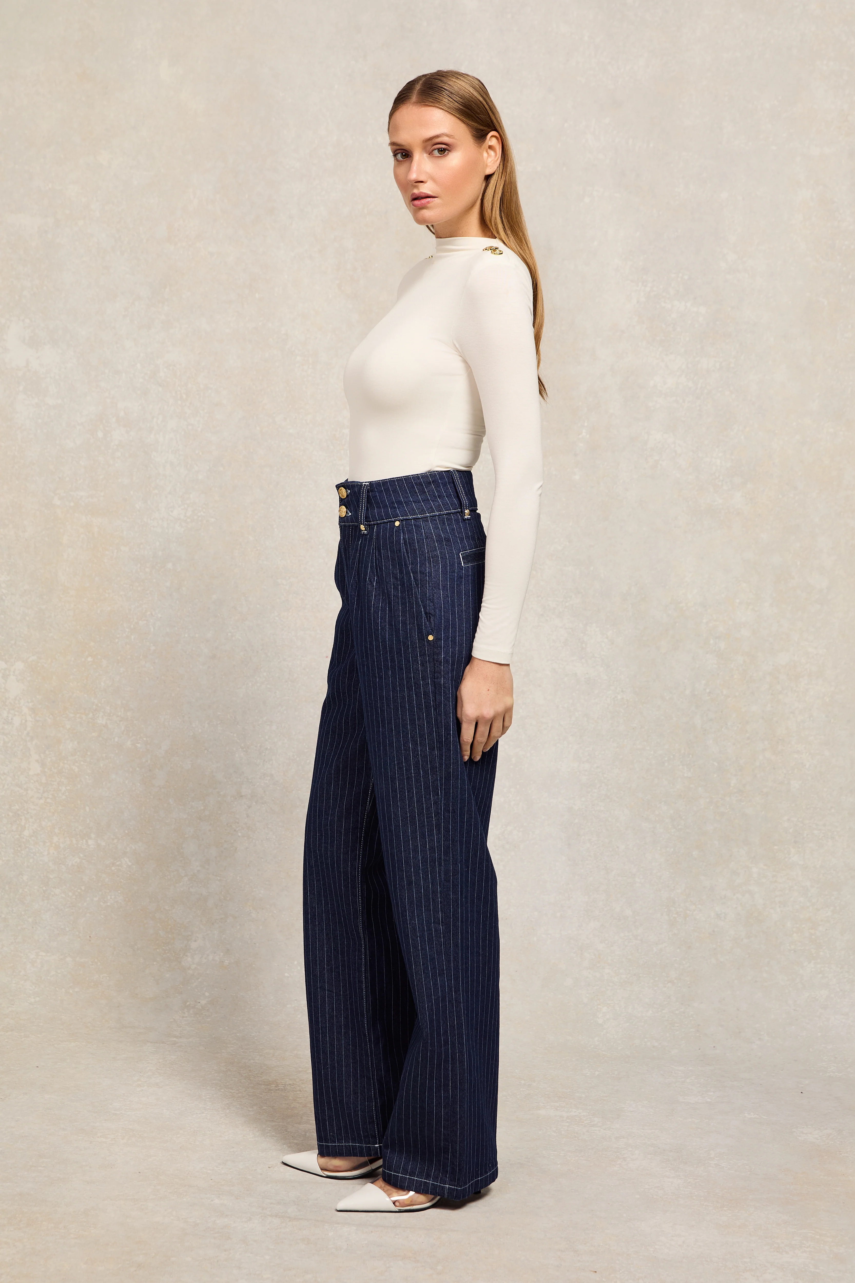 Tailored Wide Leg Jean (Indigo Stripe) - Image 2