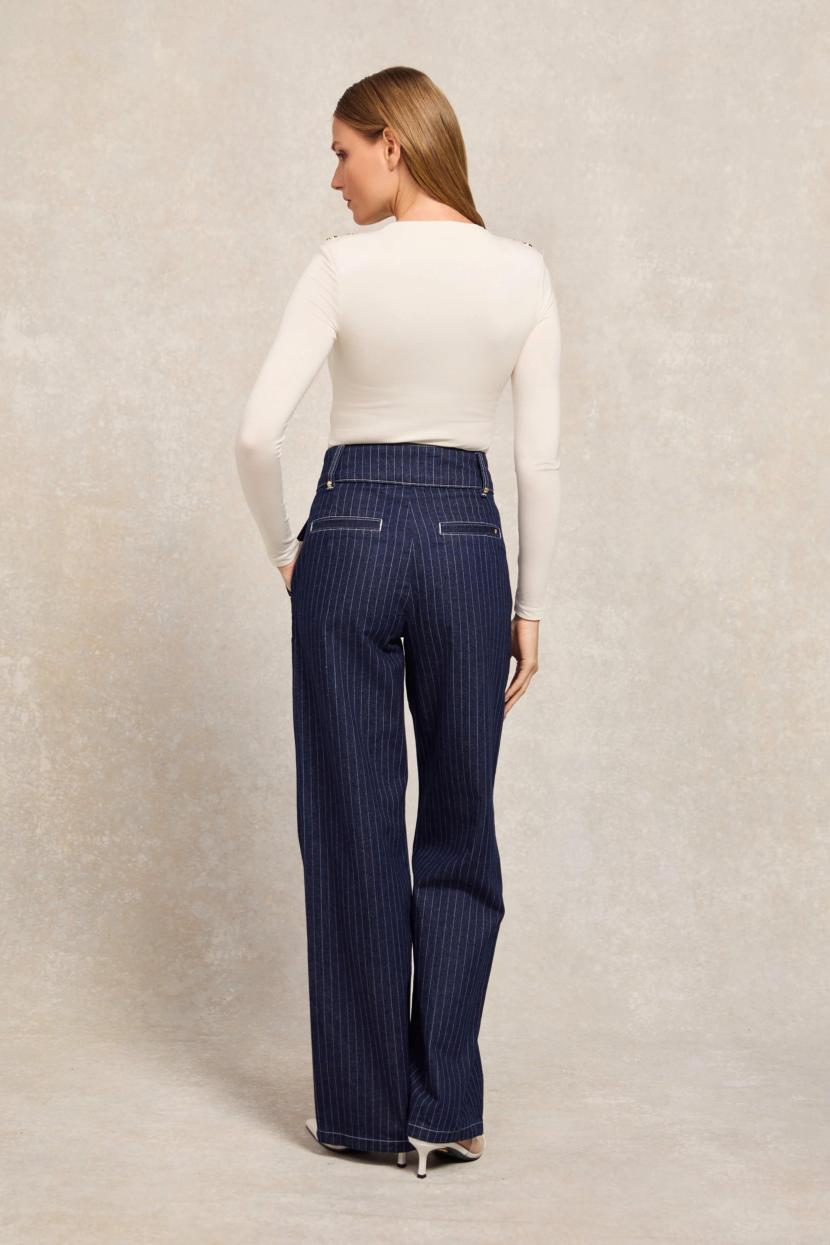 Tailored Wide Leg Jean (Indigo Stripe) - Image 6