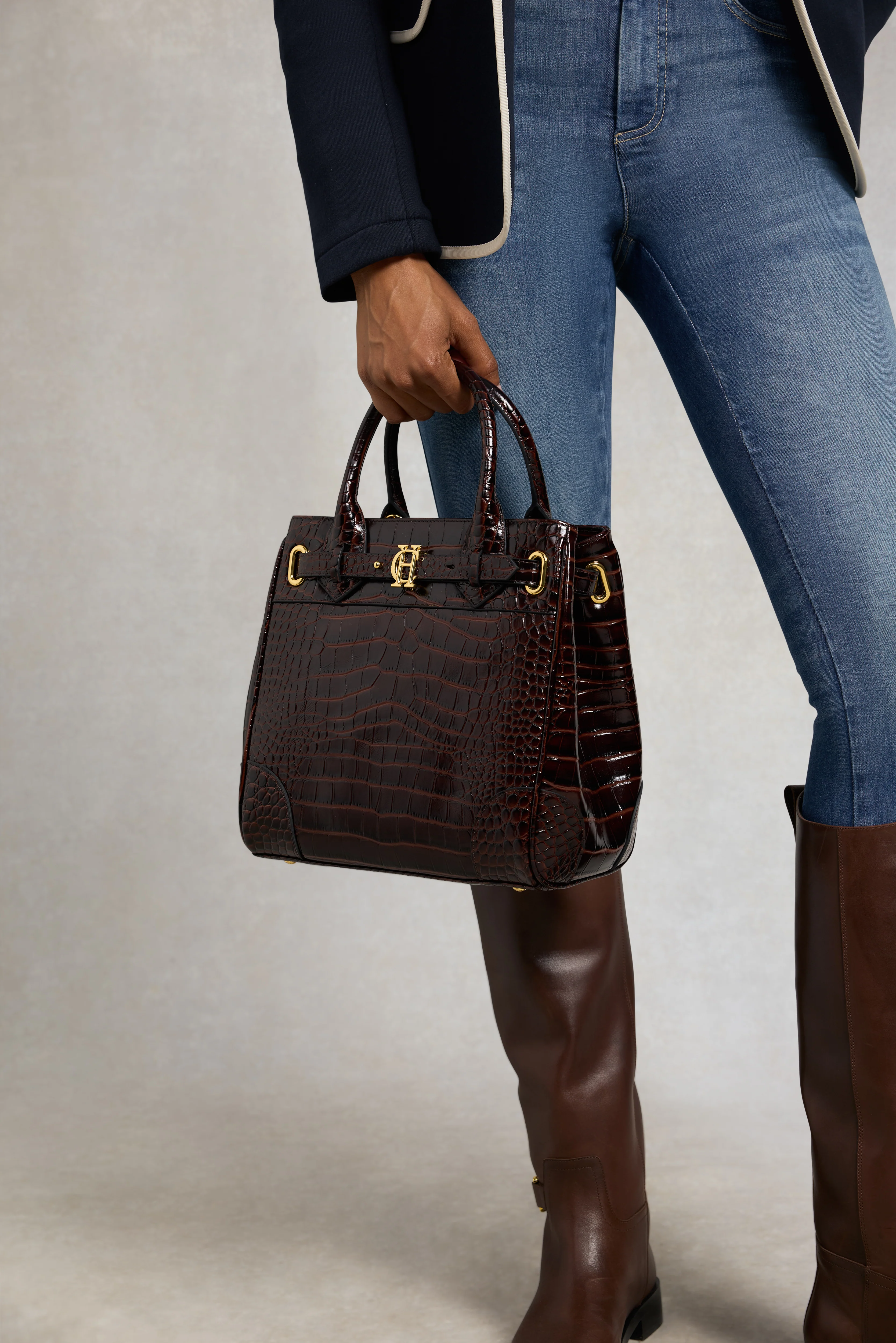 The Brompton Mini Tote (Rich Chocolate Croc) - Image 2
