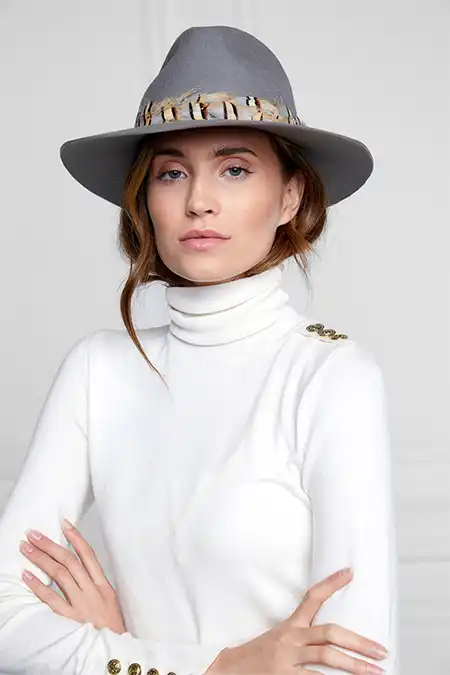 Trilby Hat Double Feather Band (Light Grey) - Image 5