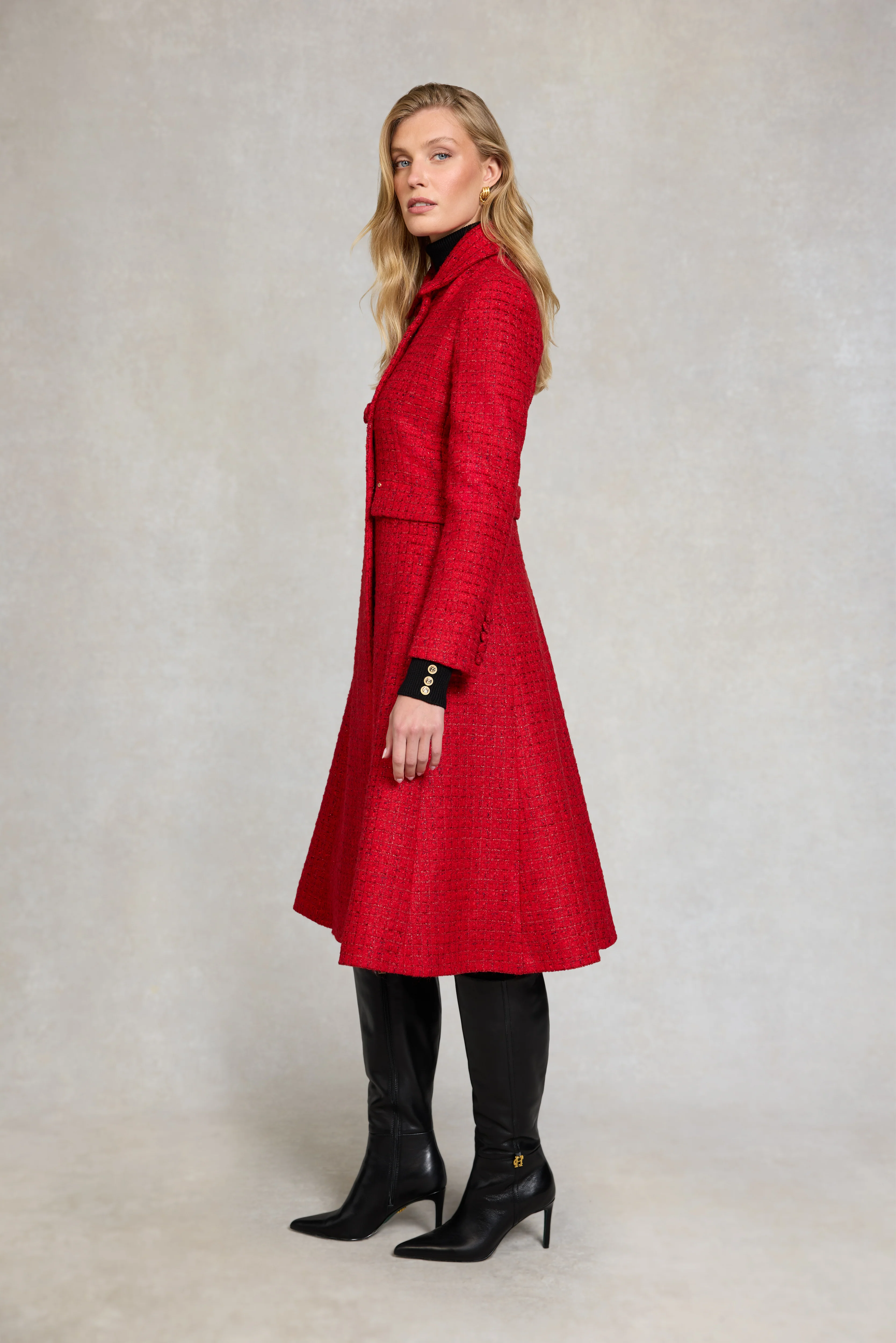 Windsor Fit & Flare Coat (Red Boucle) - Image 2