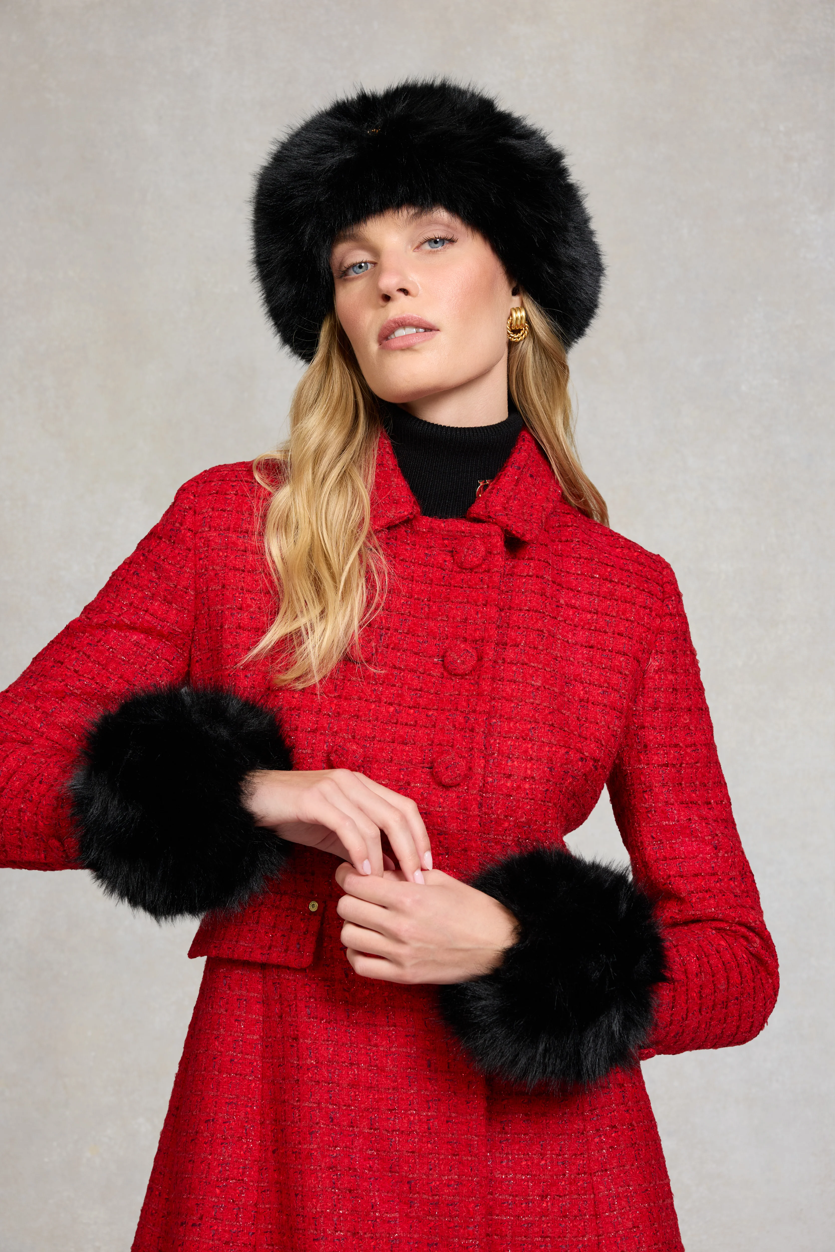 Windsor Fit & Flare Coat (Red Boucle) - Image 5